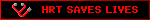 black blinkie with the text 'hrt saves lives'. the text and border is red, and on the left of the text is a pixellated stethascope shaped like a heart.