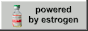 grey button with the text 'powered by estrogen'. on the left is an image of a rotating estrogen vial.