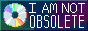 button with the text 'i am not obsolete'. on the left is a pixellated graphic of a cd spinning in circles.