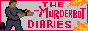 button showing a person in dark clothing running towards and shooting the words 'the murderbot diaries'. there are fires in the top and button right corners of the button.